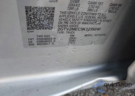 2019 GMC Sierra 1500 Limited Sle из США, поврежденный, VIN 2GTV2MEC5K1239240